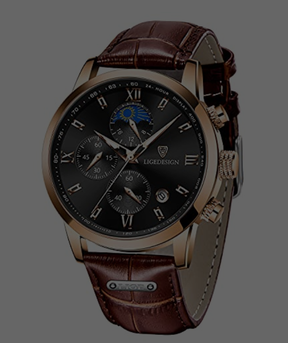 LIGE Stylish Wrist Watch for Men, Waterproof Sports Moon Phase Chronograph Watch Luxury Business Dress Analogue Quartz Watches Men Fashion Casual Brown Leather Watch