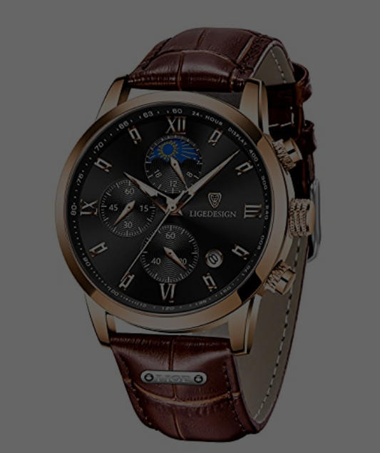 LIGE Stylish Wrist Watch for Men, Waterproof Sports Moon Phase Chronograph Watch Luxury Business Dress Analogue Quartz Watches Men Fashion Casual Brown Leather Watch